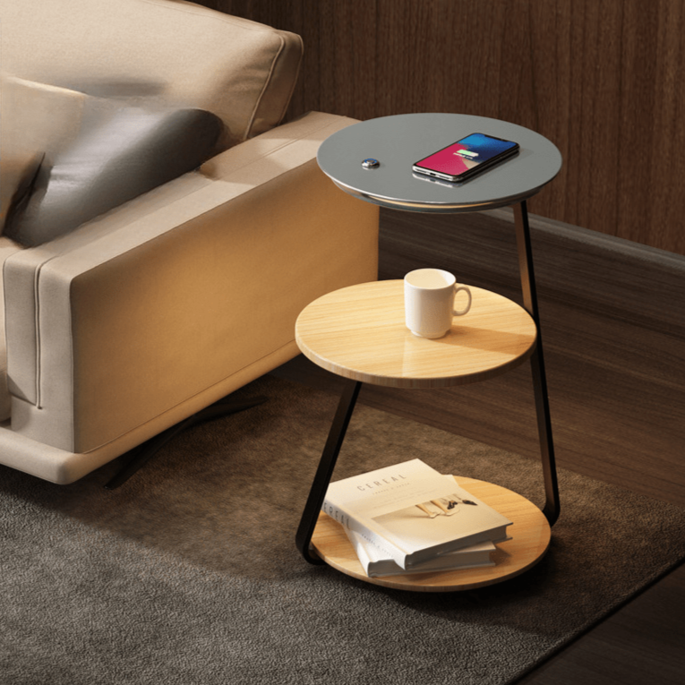 Beistelltisch aus Holz oder Metall mit Doppellagigen Tischplatten – Robuster Stahl für Wohn- und Schlafzimmer 7
