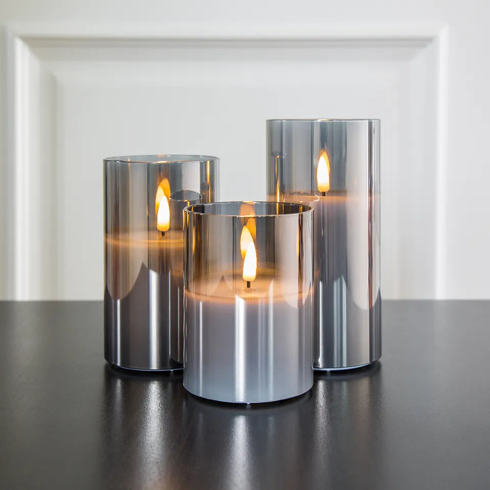 Dreier-Set Wachskerzen im Glas mit Realistischem Flammeneffekt – Warmweißes Licht für Gemütliche Atmosphäre 2