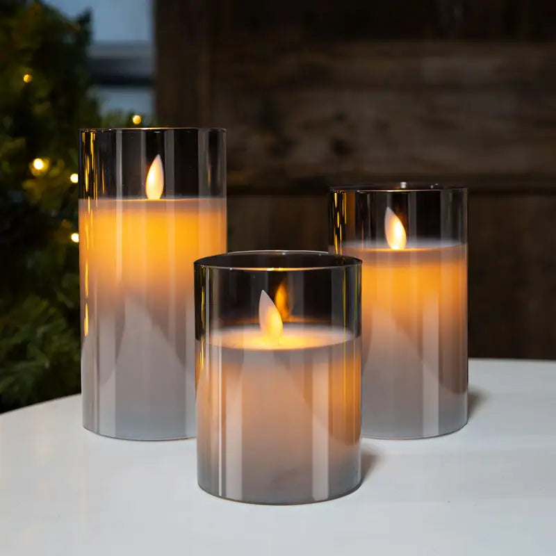 Dreier-Set Wachskerzen im Glas mit Realistischem Flammeneffekt – Warmweißes Licht für Gemütliche Atmosphäre 3
