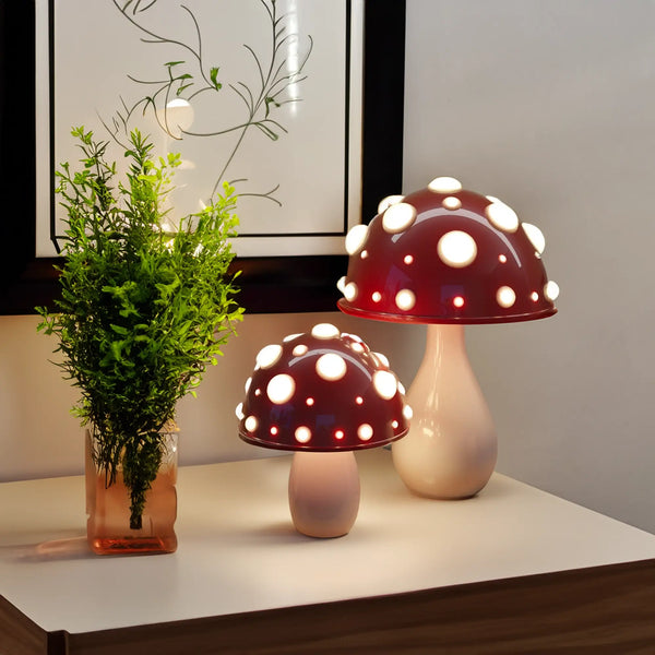 Elegante Tischleuchte im Amanita-Pilzdesign – Dimmbar, Kabellos oder Kabelgebunden, Ideal als Tischlampe für den Schreibtisch oder Nachttisch 2