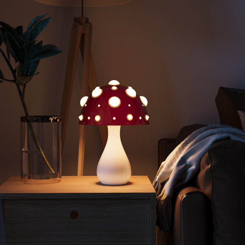 Elegante Tischleuchte im Amanita-Pilzdesign – Dimmbar, Kabellos oder Kabelgebunden, Ideal als Tischlampe für den Schreibtisch oder Nachttisch 3