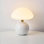 Französische Creme Tischlampe mit LED-Beleuchtung – Pilz-Design aus Keramik, 20 cm Durchmesser, 3 einstellbare Farben 0