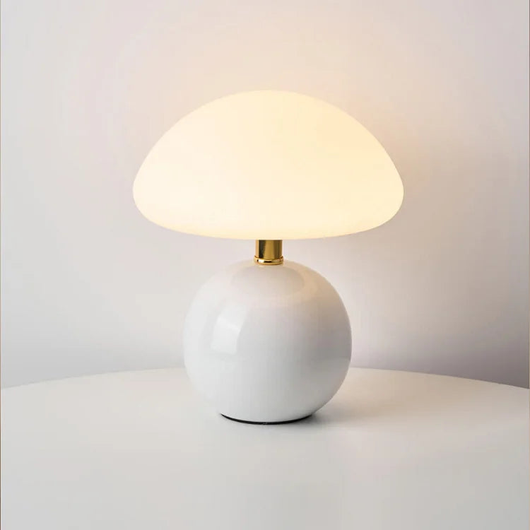 Französische Creme Tischlampe mit LED-Beleuchtung – Pilz-Design aus Keramik, 20 cm Durchmesser, 3 einstellbare Farben 0