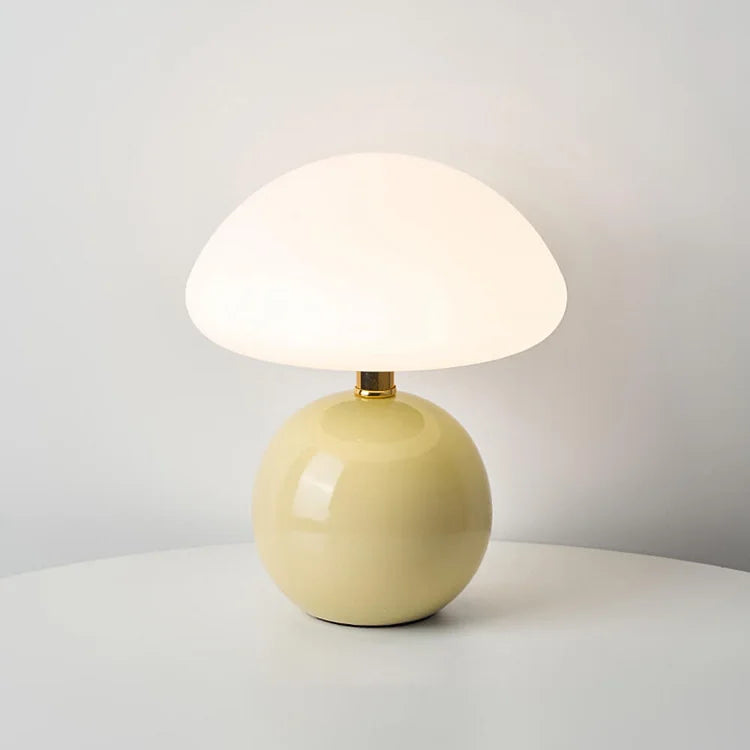 Französische Creme Tischlampe mit LED-Beleuchtung – Pilz-Design aus Keramik, 20 cm Durchmesser, 3 einstellbare Farben 10
