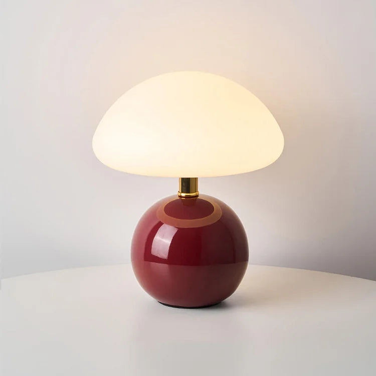 Französische Creme Tischlampe mit LED-Beleuchtung – Pilz-Design aus Keramik, 20 cm Durchmesser, 3 einstellbare Farben 12