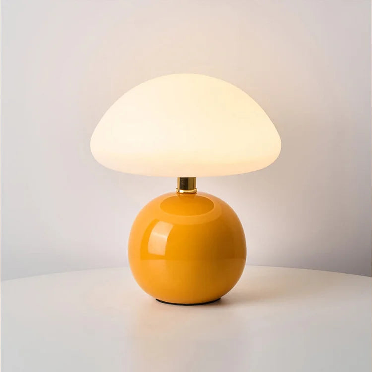 Französische Creme Tischlampe mit LED-Beleuchtung – Pilz-Design aus Keramik, 20 cm Durchmesser, 3 einstellbare Farben 13