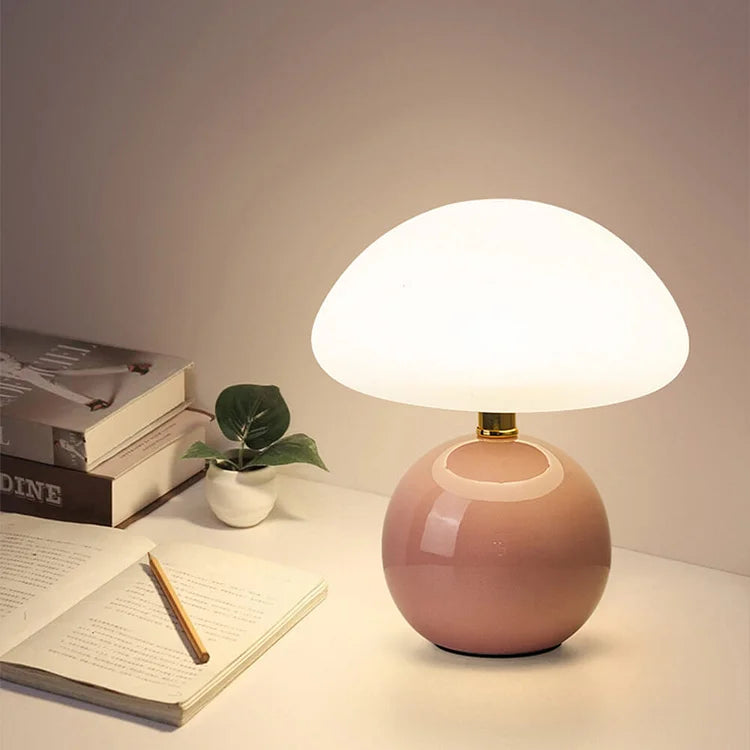 Französische Creme Tischlampe mit LED-Beleuchtung – Pilz-Design aus Keramik, 20 cm Durchmesser, 3 einstellbare Farben 5