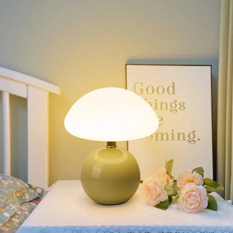 Französische Creme Tischlampe mit LED-Beleuchtung – Pilz-Design aus Keramik, 20 cm Durchmesser, 3 einstellbare Farben 6