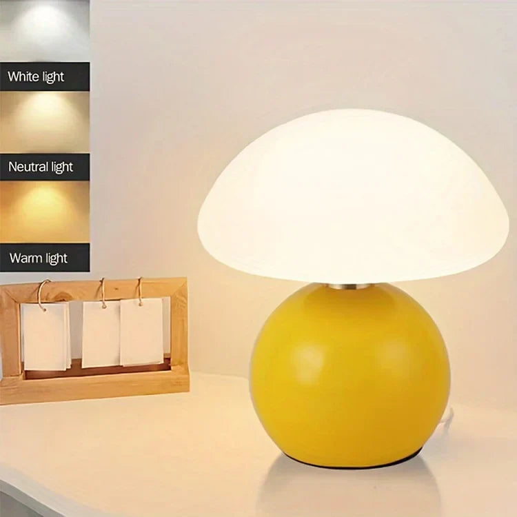 Französische Creme Tischlampe mit LED-Beleuchtung – Pilz-Design aus Keramik, 20 cm Durchmesser, 3 einstellbare Farben 7