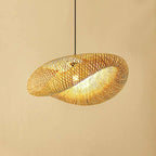 Handgefertigte Bambus Pendelleuchte mit Weidenrattan-Wellenschirm – Elegante Hängelampe für Esszimmer und Wohnräume 0