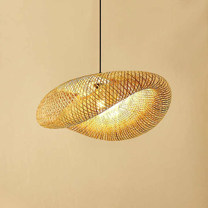 Handgefertigte Bambus Pendelleuchte mit Weidenrattan-Wellenschirm – Elegante Hängelampe für Esszimmer und Wohnräume 0