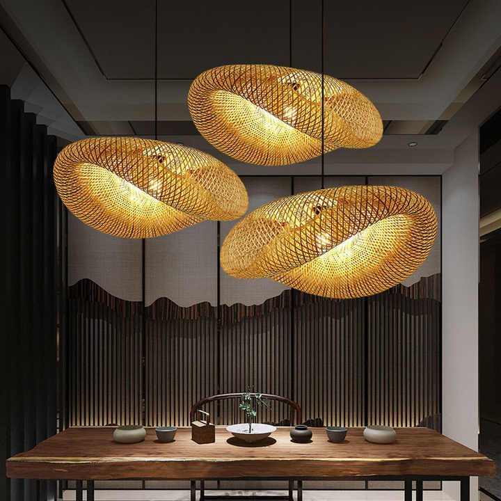 Handgefertigte Bambus Pendelleuchte mit Weidenrattan-Wellenschirm – Elegante Hängelampe für Esszimmer und Wohnräume 3