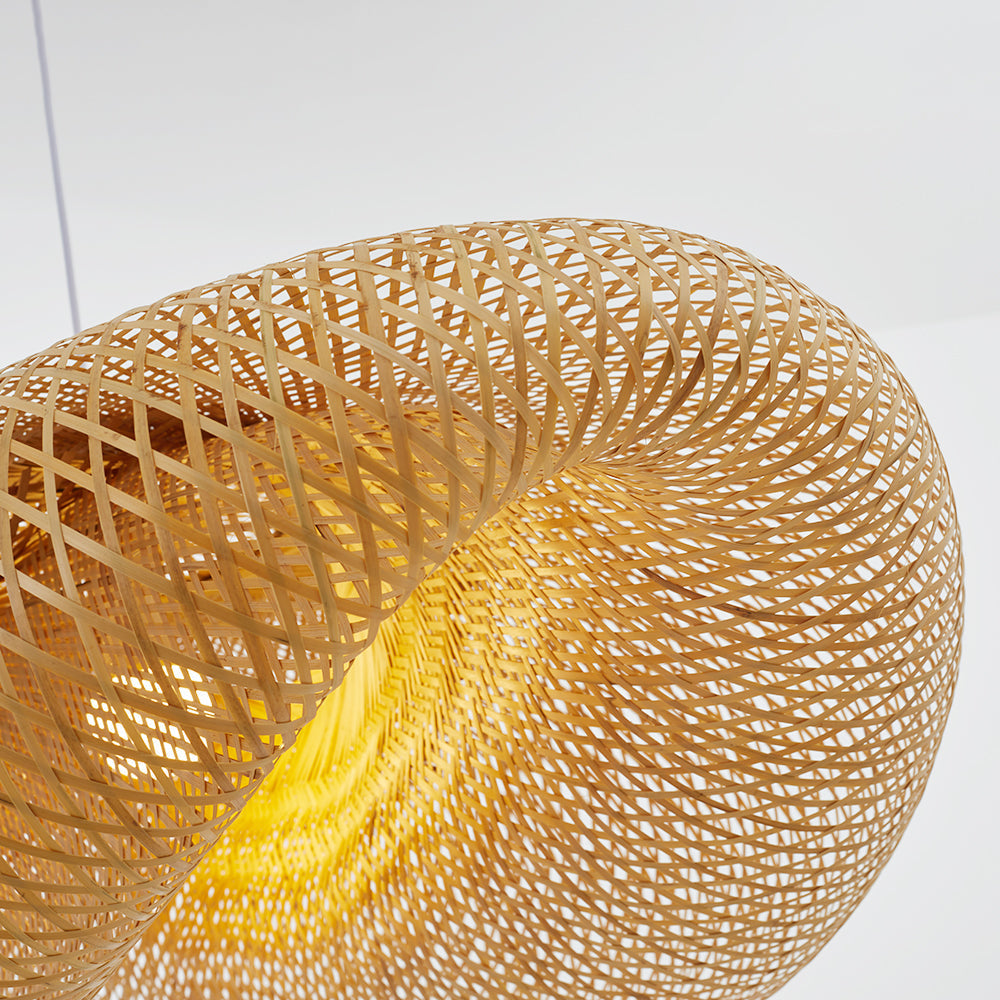 Handgefertigte Bambus Pendelleuchte mit Weidenrattan-Wellenschirm – Elegante Hängelampe für Esszimmer und Wohnräume 6