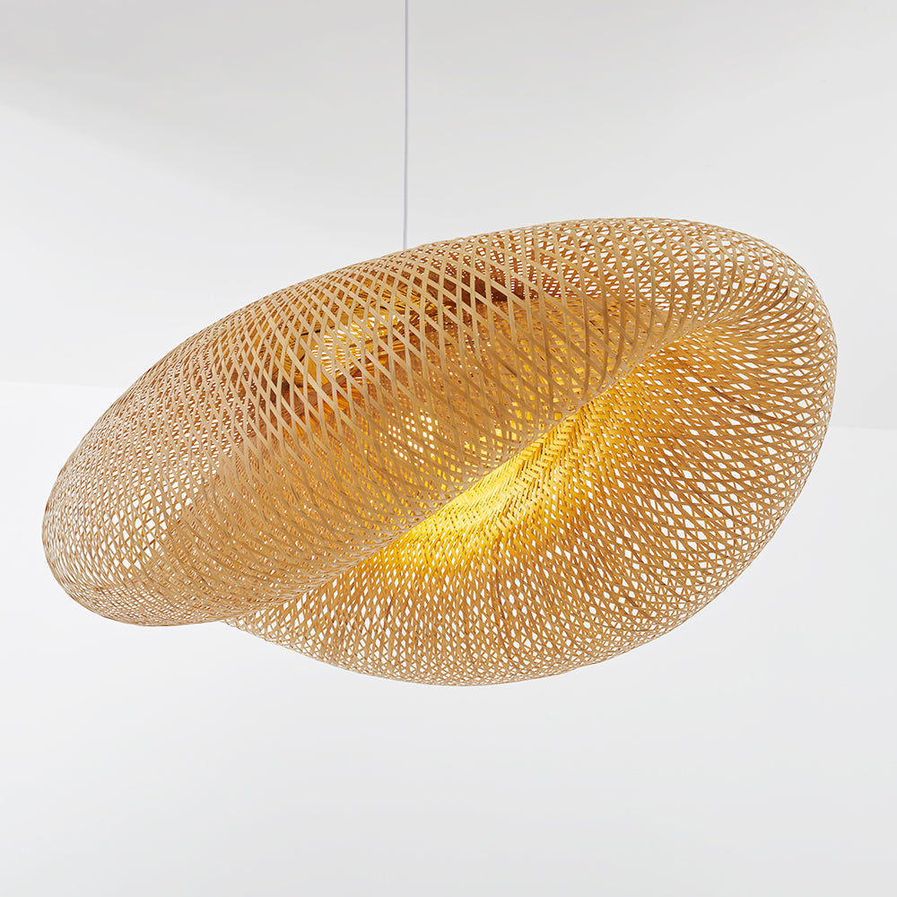 Handgefertigte Bambus Pendelleuchte mit Weidenrattan-Wellenschirm – Elegante Hängelampe für Esszimmer und Wohnräume 7