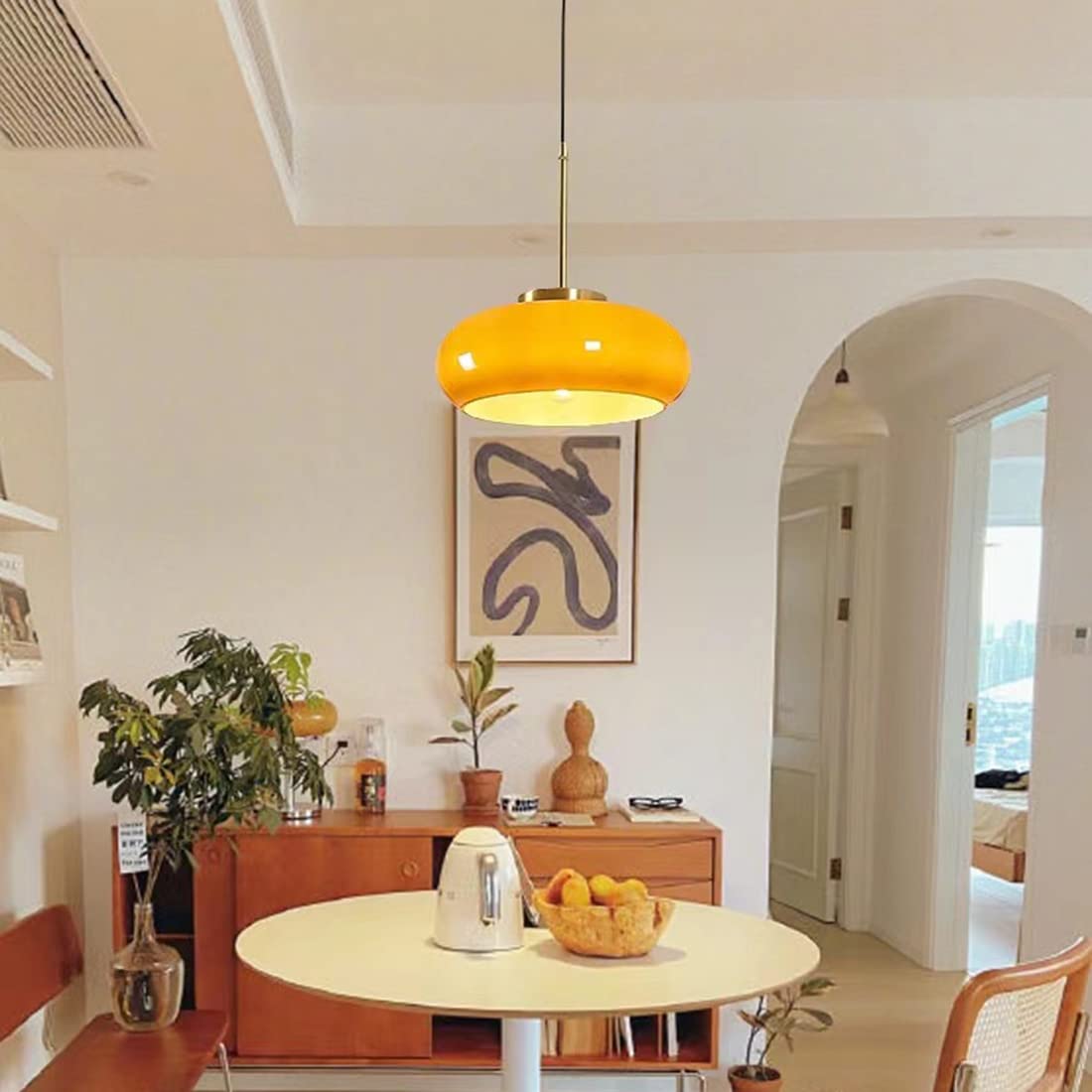 Moderne Pendelleuchte aus Glas, Dimmbar für Esstisch und Wohnzimmer – Stilvolle Hängeleuchte in Brotform mit LED-Birne 0