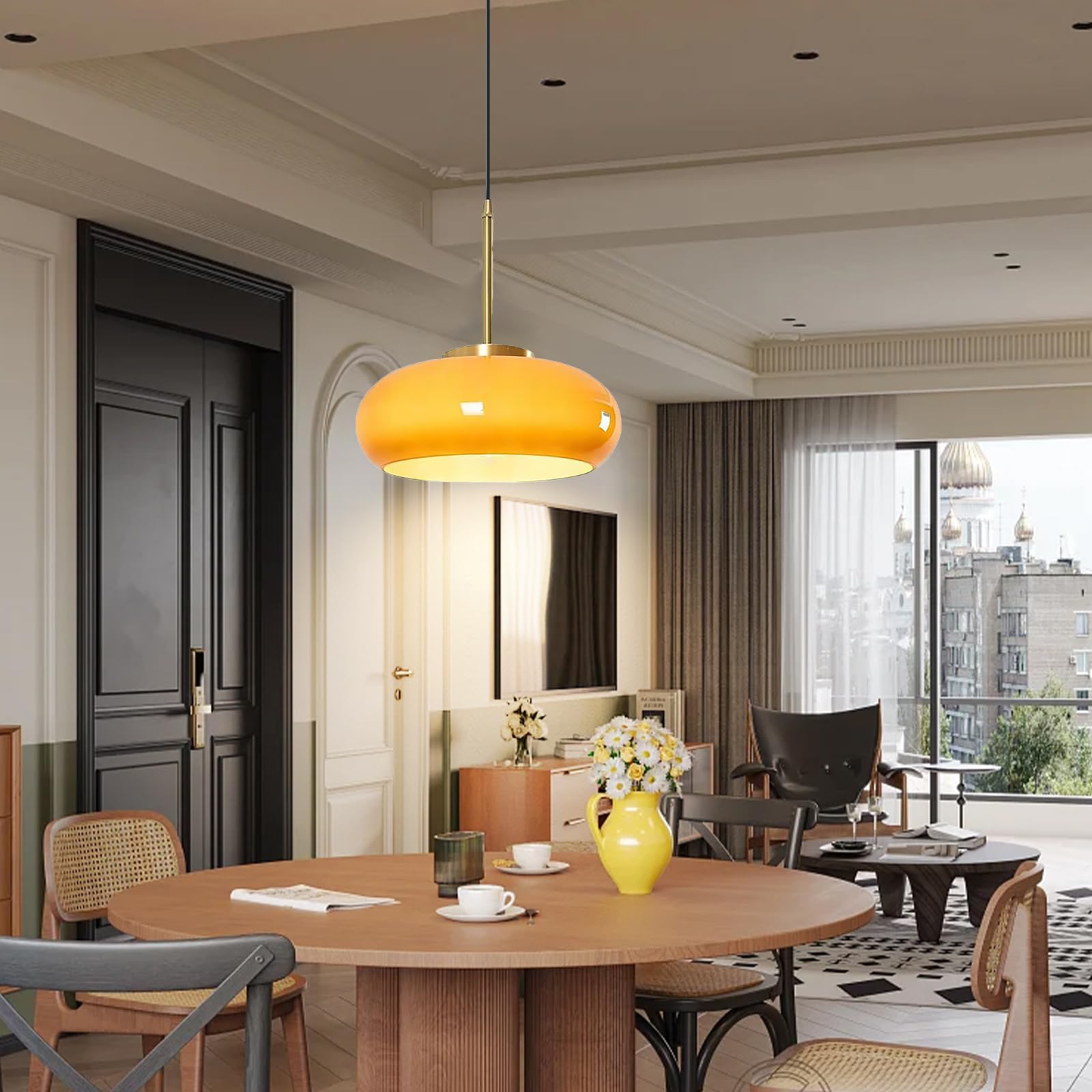 Moderne Pendelleuchte aus Glas, Dimmbar für Esstisch und Wohnzimmer – Stilvolle Hängeleuchte in Brotform mit LED-Birne 2