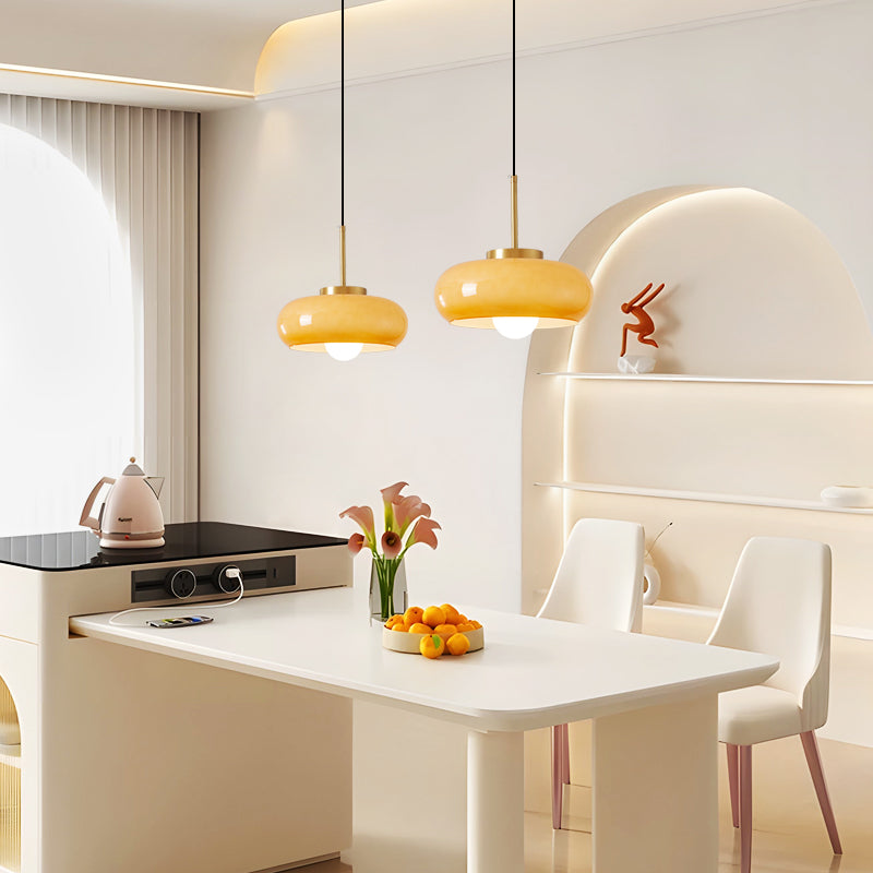 Moderne Pendelleuchte aus Glas, Dimmbar für Esstisch und Wohnzimmer – Stilvolle Hängeleuchte in Brotform mit LED-Birne 4