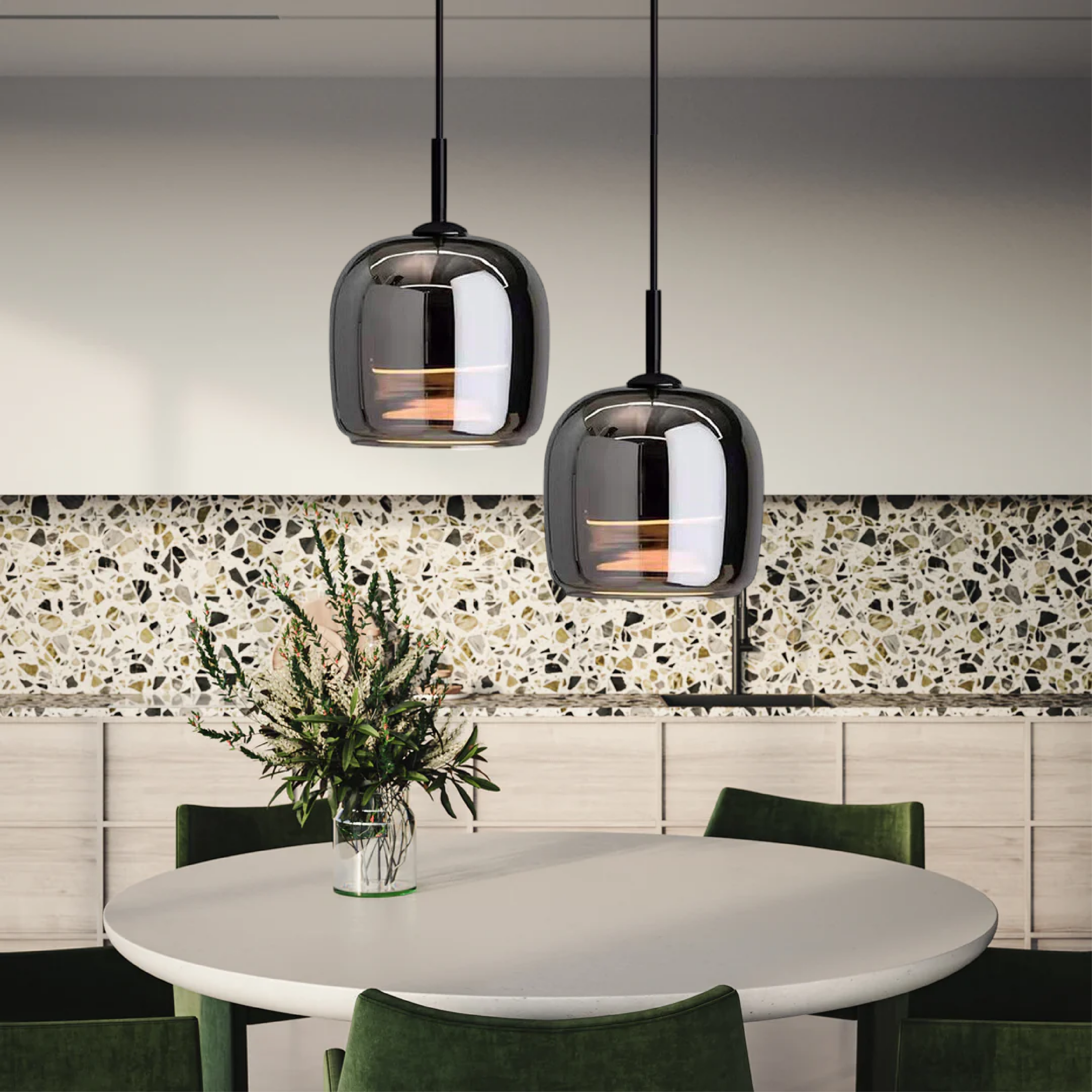 Moderne Pendelleuchte aus Schwarzglas – Elegante Hängelampe für Esstisch und stilvolle Einrichtungen, LED-Technologie 2