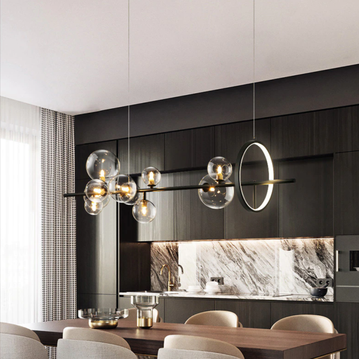 Moderner Glasblasen-Kronleuchter mit Einstellbarer Kabellänge – Elegantes Design für Stilvolle Innenräume 4