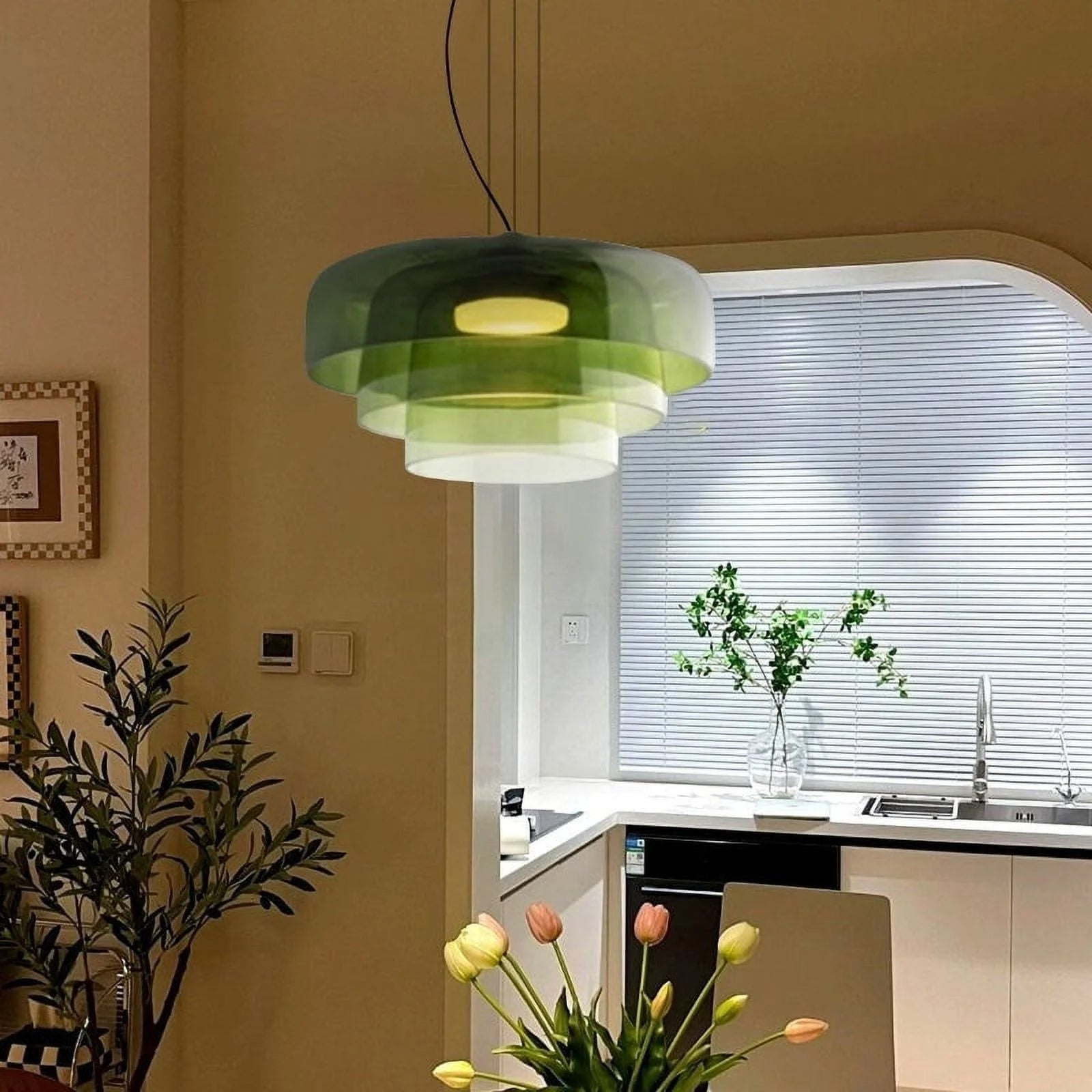Nordic Pendelleuchte aus Glas und Metall – Hängelampe für Esszimmer und Küche, Einstellbare Hängelänge, Inklusive LED-Glühbirne 1