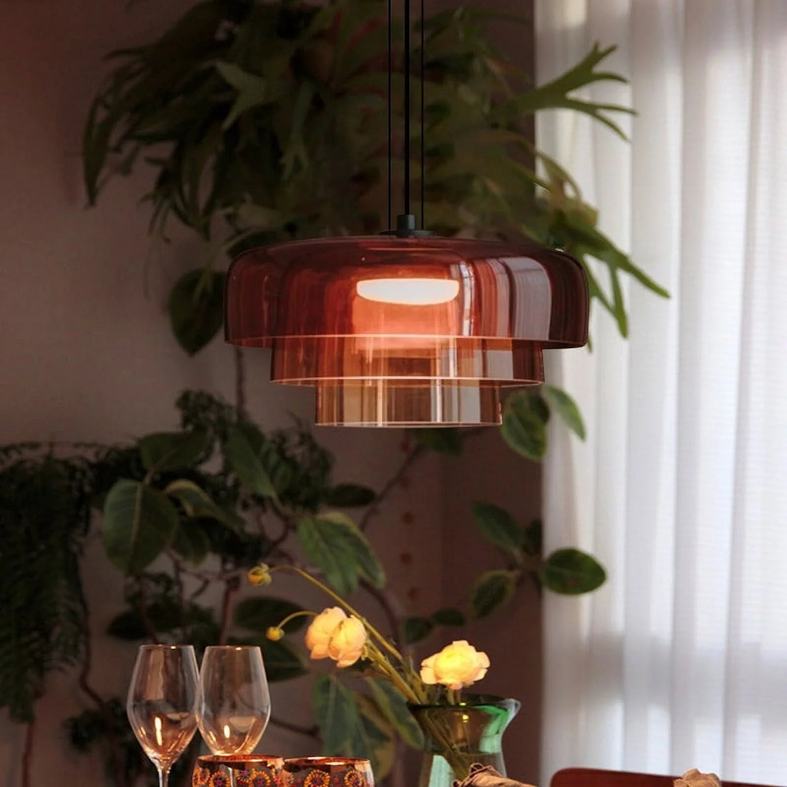 Nordic Pendelleuchte aus Glas und Metall – Hängelampe für Esszimmer und Küche, Einstellbare Hängelänge, Inklusive LED-Glühbirne 7