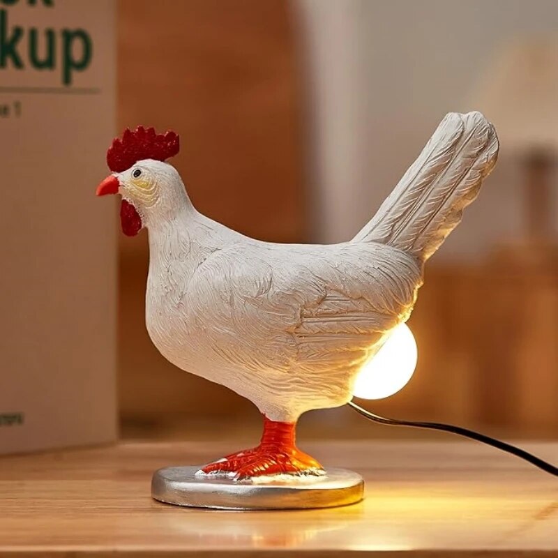 Skurrile Tischlampe Ohne Kabel - Humorvolle Hühnerdesign Tischleuchte Mit LED Beleuchtung 0
