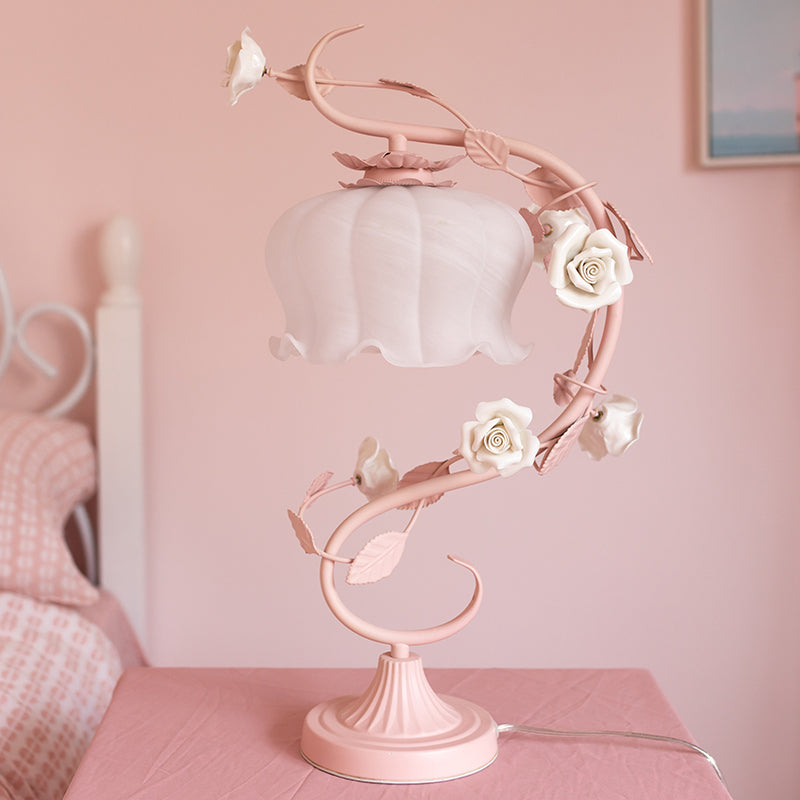 Stilvolle Tischlampe mit Handgefertigten Rosenblättern – Sanfte Beleuchtung für Wohnzimmer und Schlafzimmer, Rosa Weiß, 9 Zoll 0