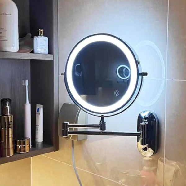 Wiederaufladbarer LED Schminkspiegel mit Licht und Vergrößerung – Eleganter Kosmetikspiegel für Badezimmer und Make-up 0