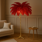 Straußenfeder Stehlampe – Elegante Designerleuchte | Luxus Innenbeleuchtung