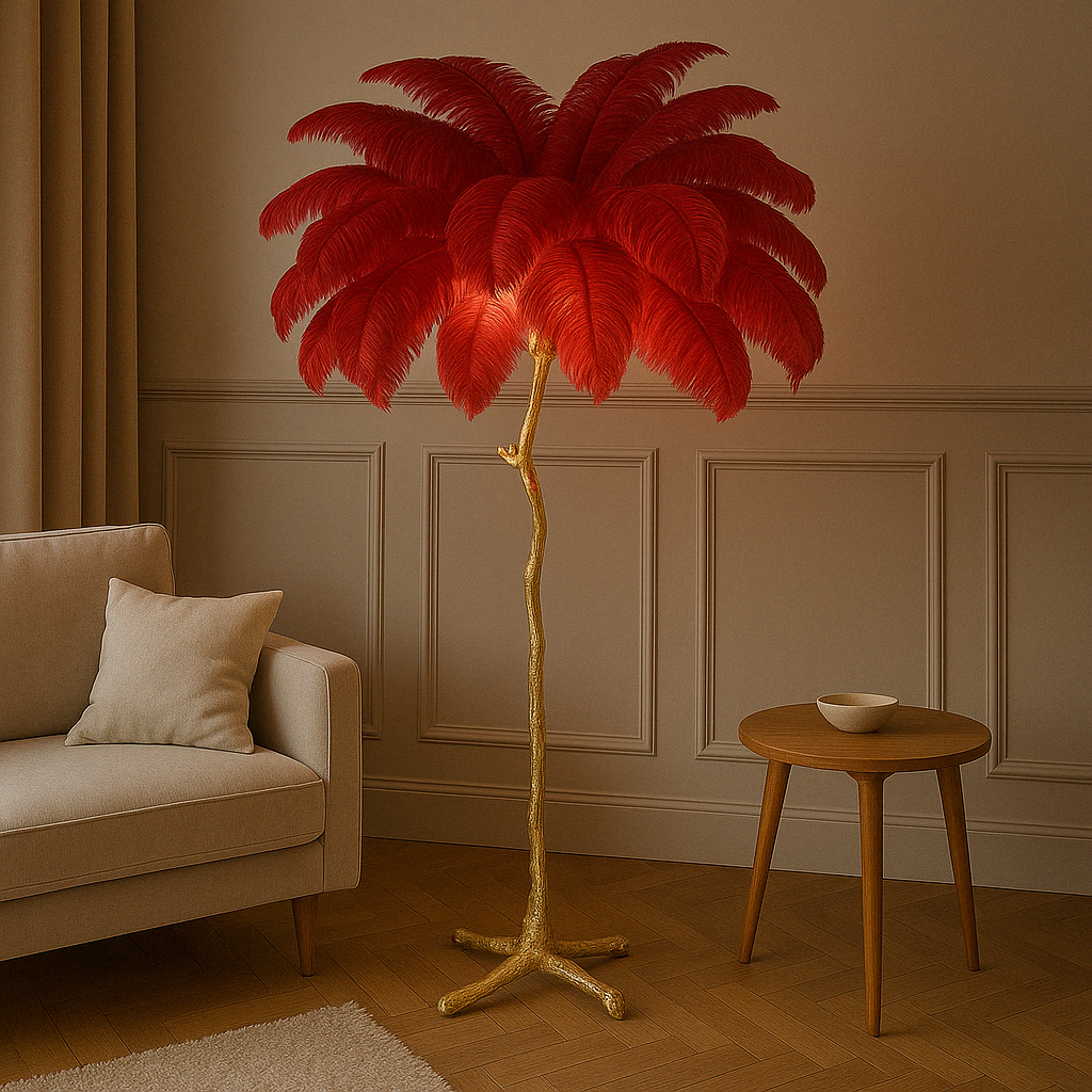 Straußenfeder Stehlampe – Elegante Designerleuchte | Luxus Innenbeleuchtung